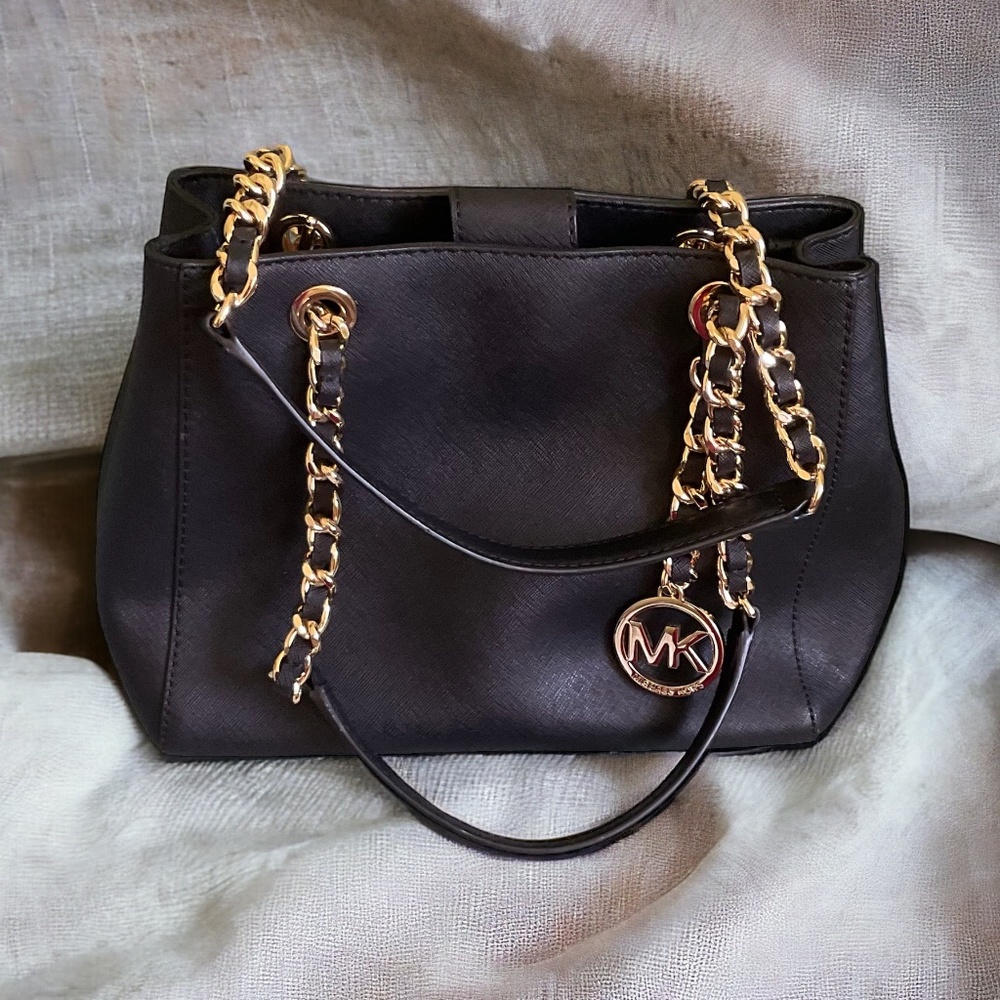 MICHAEL KORS BLACK SAFFIANO LEATHER SUSANNAH MEDIUM TOTE